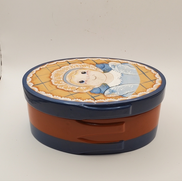 Shaker Style 3 Finger Ceramic Box with Lid Hand Painted Signed Bervena Vintage